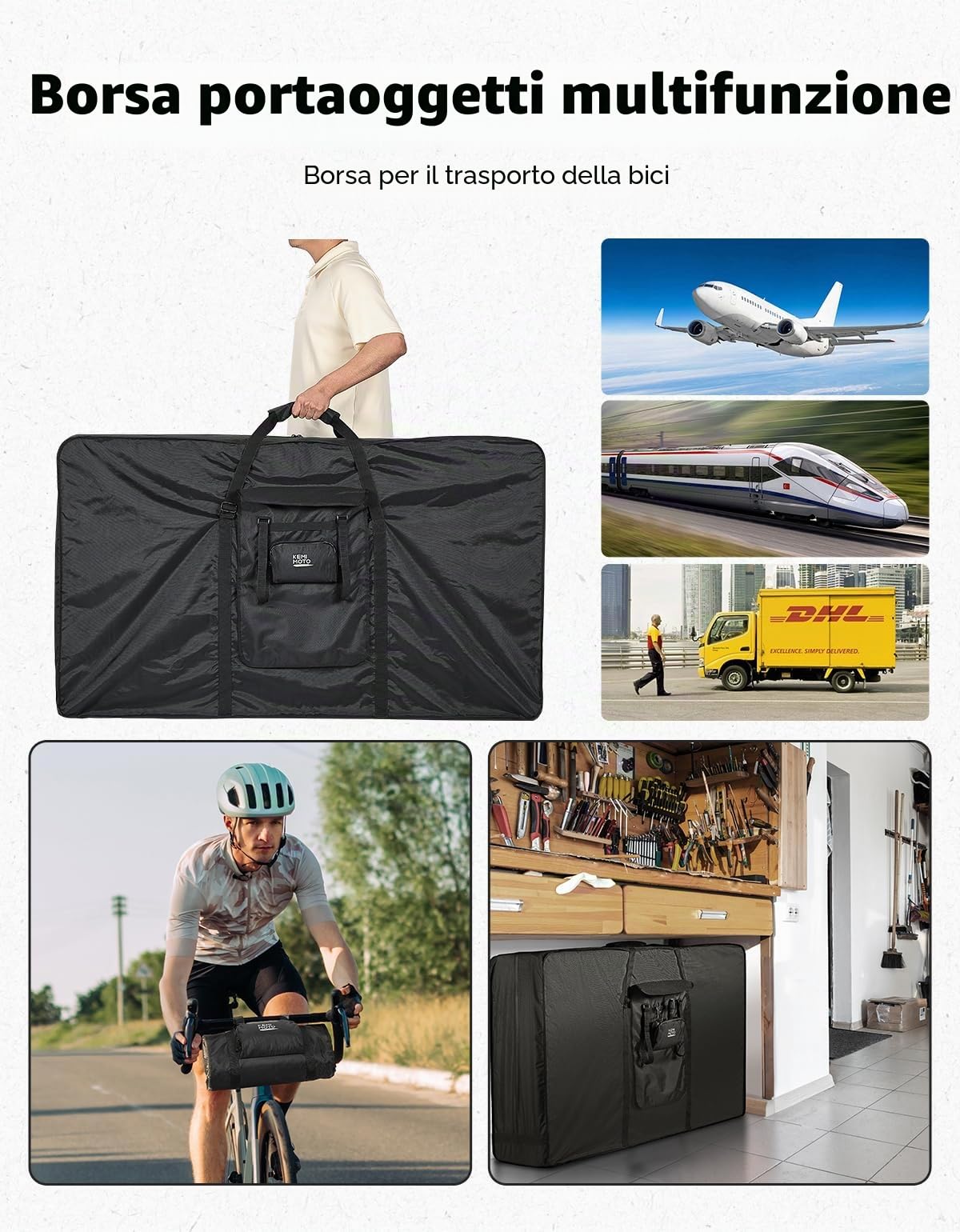 KEMIMOTO Borsa per Bicicletta Pieghevole da 26-29 Pollici, 900D Impermeabile Borsa per Il Trasporto della Bici, Borse da Viaggio della Bici per Ciclismo Viaggio Treno Aereo