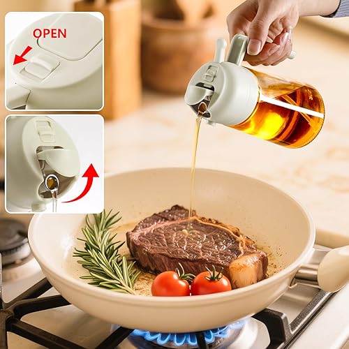 Miniatura 4 de Dispensador de aceite y rociador de aceite, vertedor de aceite de oliva de vidrio para cocina, freidora de aire, cocina, ensalada, barbacoa (blanco)