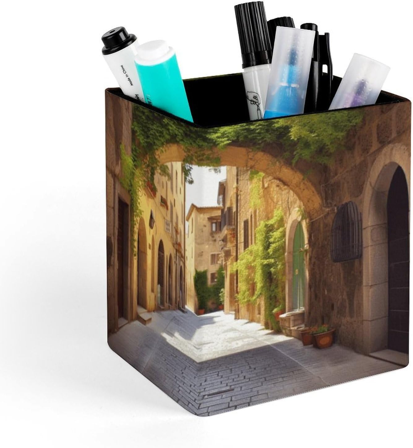 Italian Street Pen Holder Square Desk Organizer for Office Studio