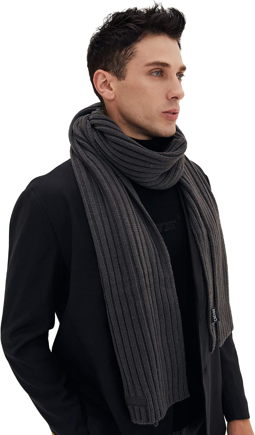 CACUSS Men's Long Thick Cable Cold Winter Warm Scarf Soft Knitted Neckwear