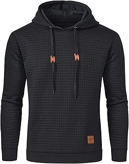 Tansozer Men's Basic Sweatshirt Casual Long Sleeve Checked Hoodie