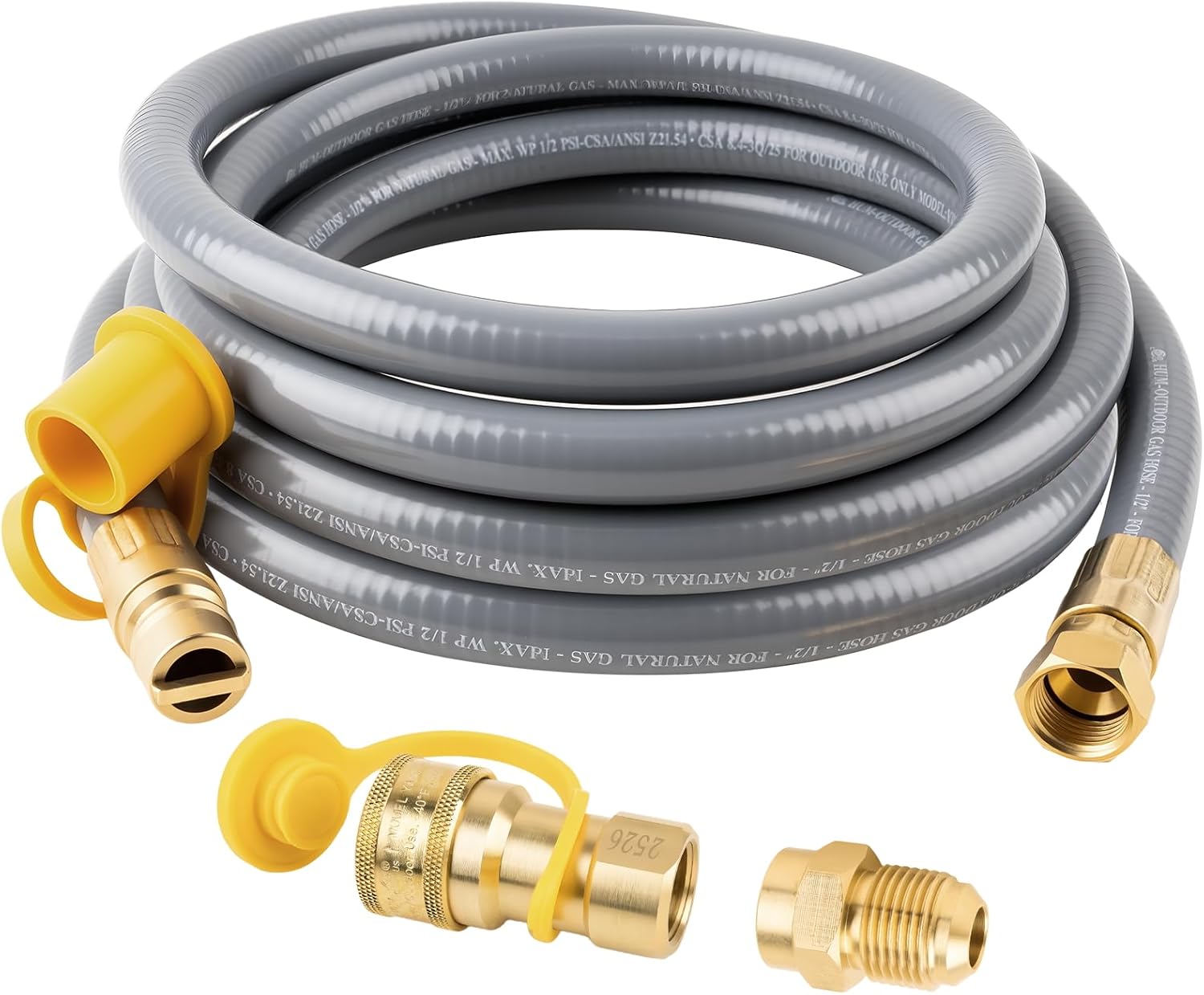 15 Feet 1/2 Inch ID Natural Gas Grill Hose, Flexible Gas Line Hose Low Pressure with Quick Connect Fittings, Natural Gas Conversion Kit for Outdoor Grill, Generator, Pizza Oven, Patio Heater and More