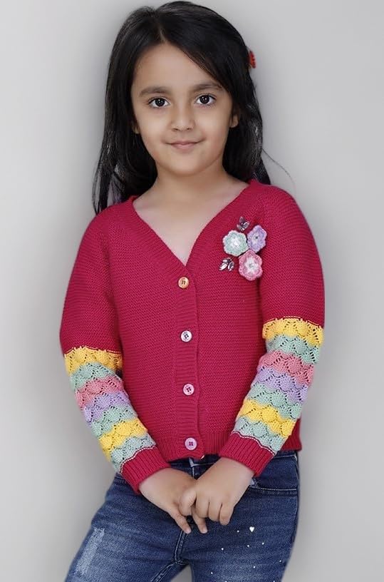 Girl Hot Pink Floret Cardi Pullover