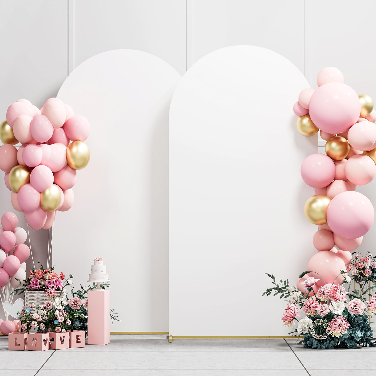 Minetom 2 Pack-(6FT+6FT) Wedding Arch Backdrop Stand with Spandex Arch Cover, Metal Arch Backdrop Stand for Birthday Party Baby Shower Graduation Ceremony Decoration, White
