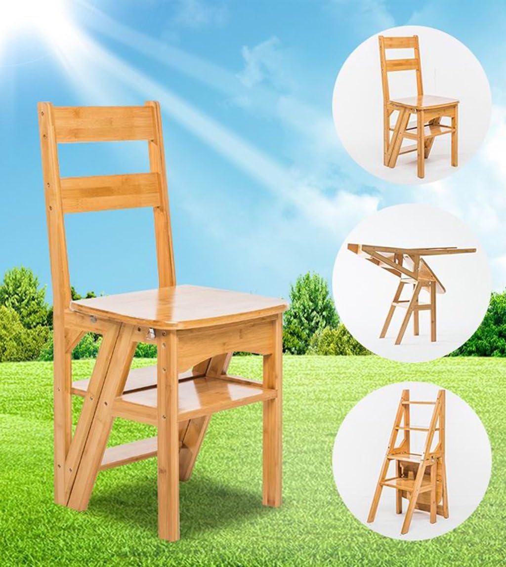 Step Stool Sillas Asientos Escalera De Palabras Doblar Estante Plataforma De Subida De Bambú Alta, Altura 89cm, 4 Colores Opcionales Folding Ladder Chair (Color : A)