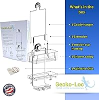 Vista 3 de Gecko-Loc SHS-015EXT Extra Long Adjustable Hanging Shower Caddy, Over-the-Showerhead Organizer for Shampoo, Soap, Razors, Rustproof Stainless Steel