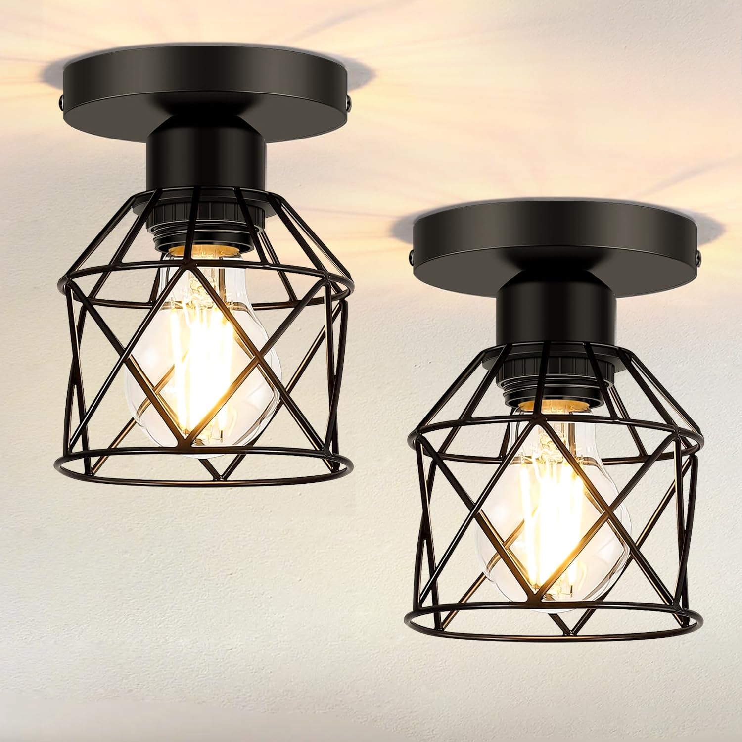 Mlihove Modern Modern Black Ceiling Light Fixture- Industrial 2 Pack Hallway Semi Flush Mount Ceiling Lighting Metal Mini Chandeliers Fitting for Kitchen Hallway Dining Rooms Living Room