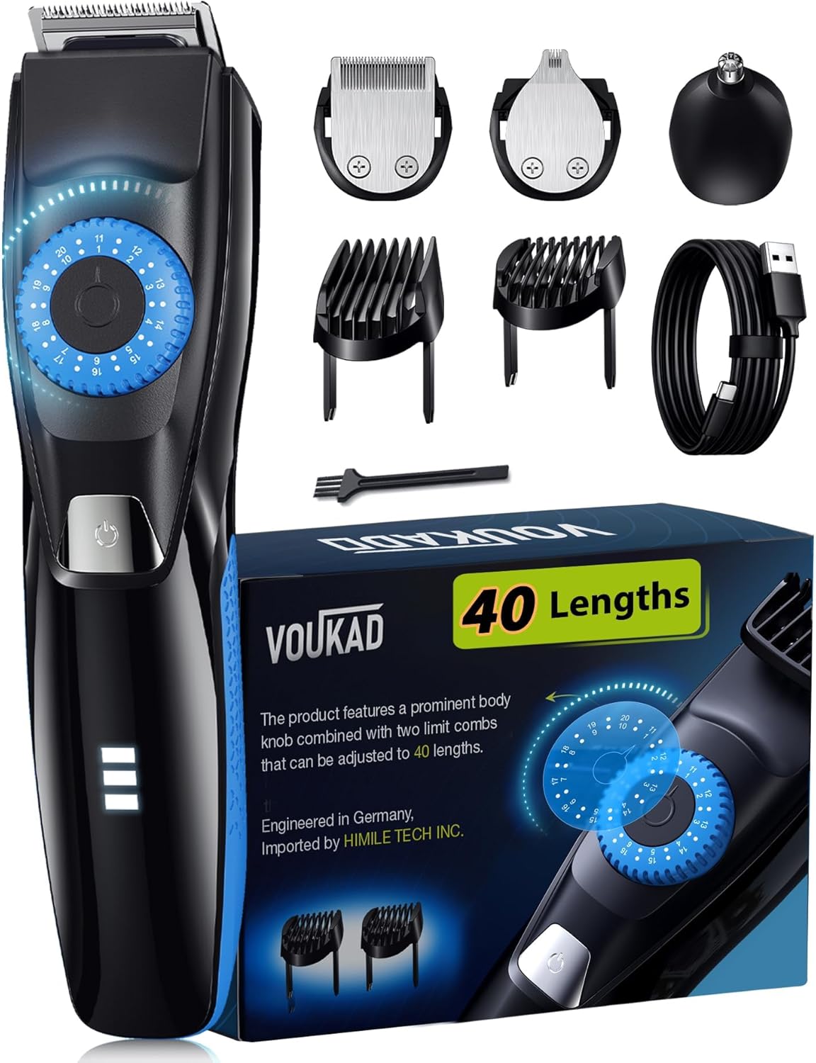 40 Precisions Electric Beard Trimmer for Men, Mens Grooming Trimmer for Beard, Mustache, Face and Ear Hair, Multi-Series Clipper, Waterproof, USB C Charging, Soft Pouch