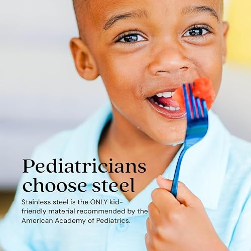 Miniatura 2 de Ahimsa Utensilios de acero inoxidable para niños, juego de tenedor y cuchara para niños, utensilios para niños pequeños, 100% libres de BPA y aptos