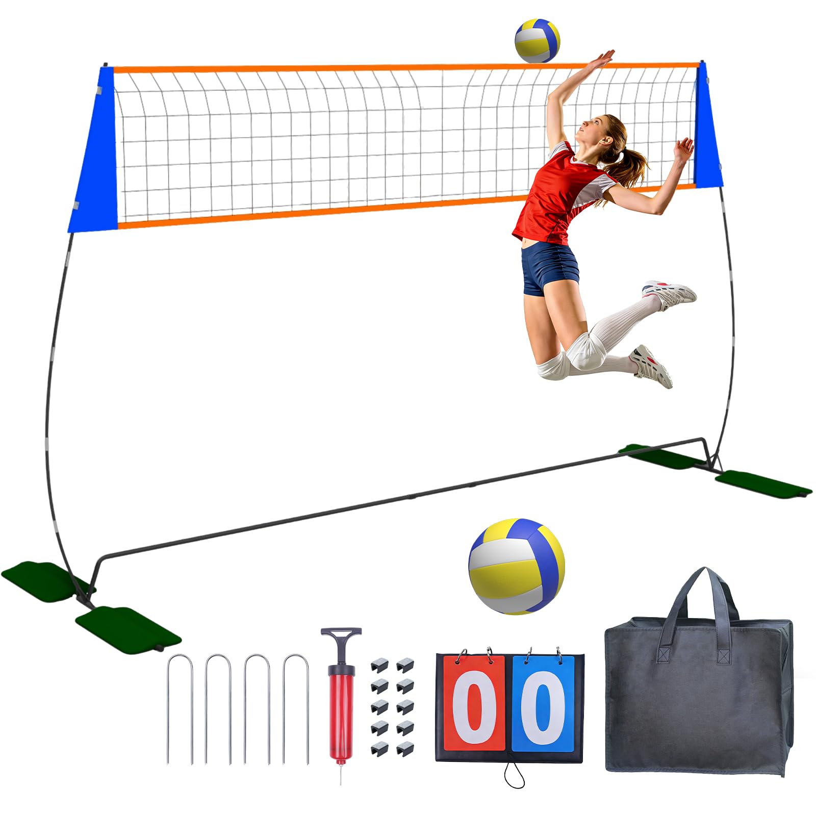 12FT Volleyball Net for Backyard, Portable Volleyball Net with Widest 3.6ft Base &amp; 4 Sandbags, Adjustable Height 6-8FT Indoor &amp; Outdoor Volleyball Practice Net, All-in-One Outdoor Volleyball Net Set