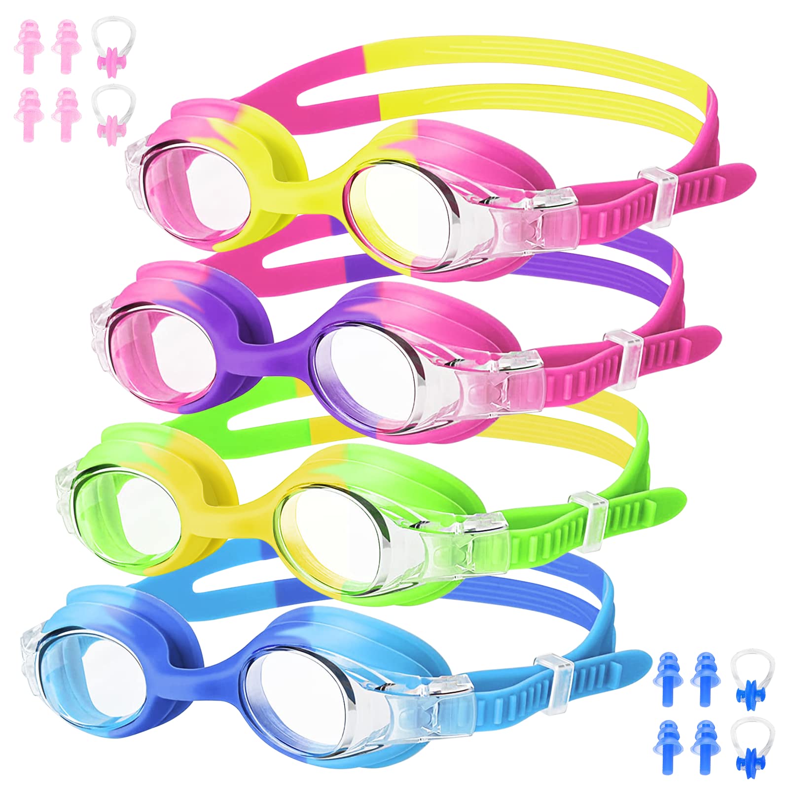 4 Pack Kids Swim Goggles 4-14 Anti Fog