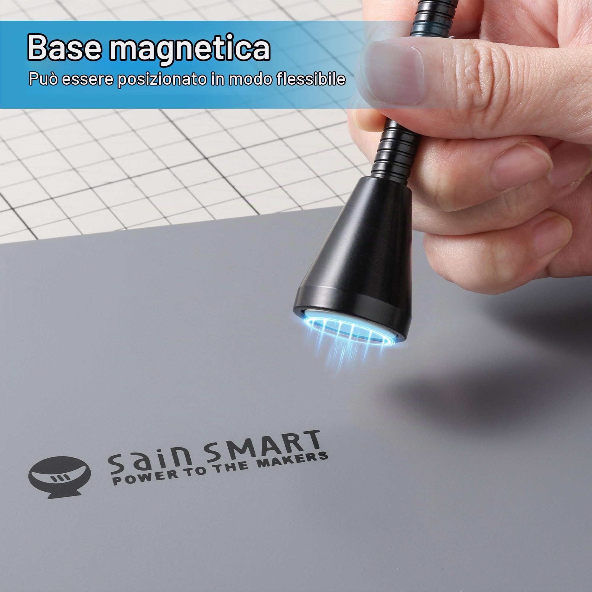 Sainsmart Supporto per saldatura PCBH v2, Stazione di saldatura magnetica, nuovo saldatore e mini porta clip, ingrandimento 5x LED integrato, 6 bracci a collo d'oca regolabili