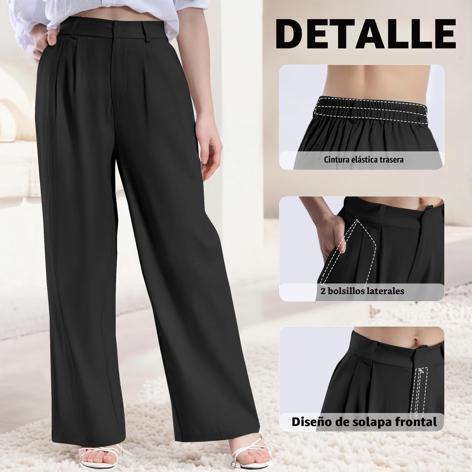 Glacspyg Pantalones de Ocio de Cintura Alta para Mujer Otoño e Invierno Tejido de poliéster y Elastano de Alta Densidad Pantalones de Trabajo Elegantes y Lisos con Bolsillos