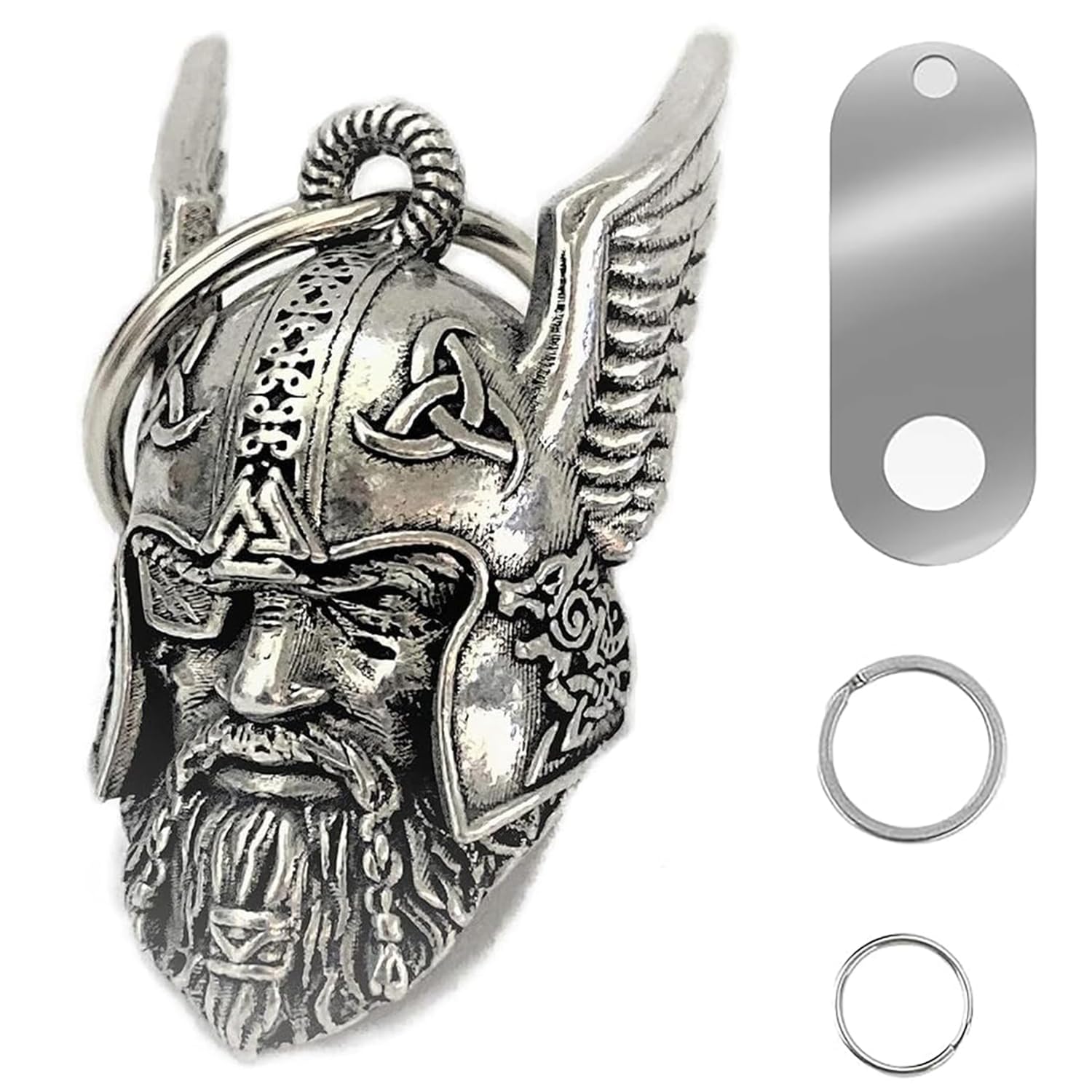 Sixhaobu Men's Silver Guardian Bell For Motorbikes, Viking God Odin Guardian Bell, Motorcycle Good Luck Charm With Hanger For Motorcycle Riders And Biker Protection Pendant