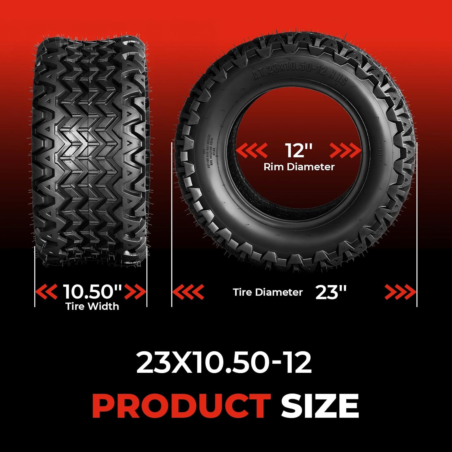 Set of 2 ATV/UTV Tires 23x10.5-12,6PR 23x10.5x12 All-Terrain Tires,Tubeless,Puncture Resistant,Non-Directional Tread
