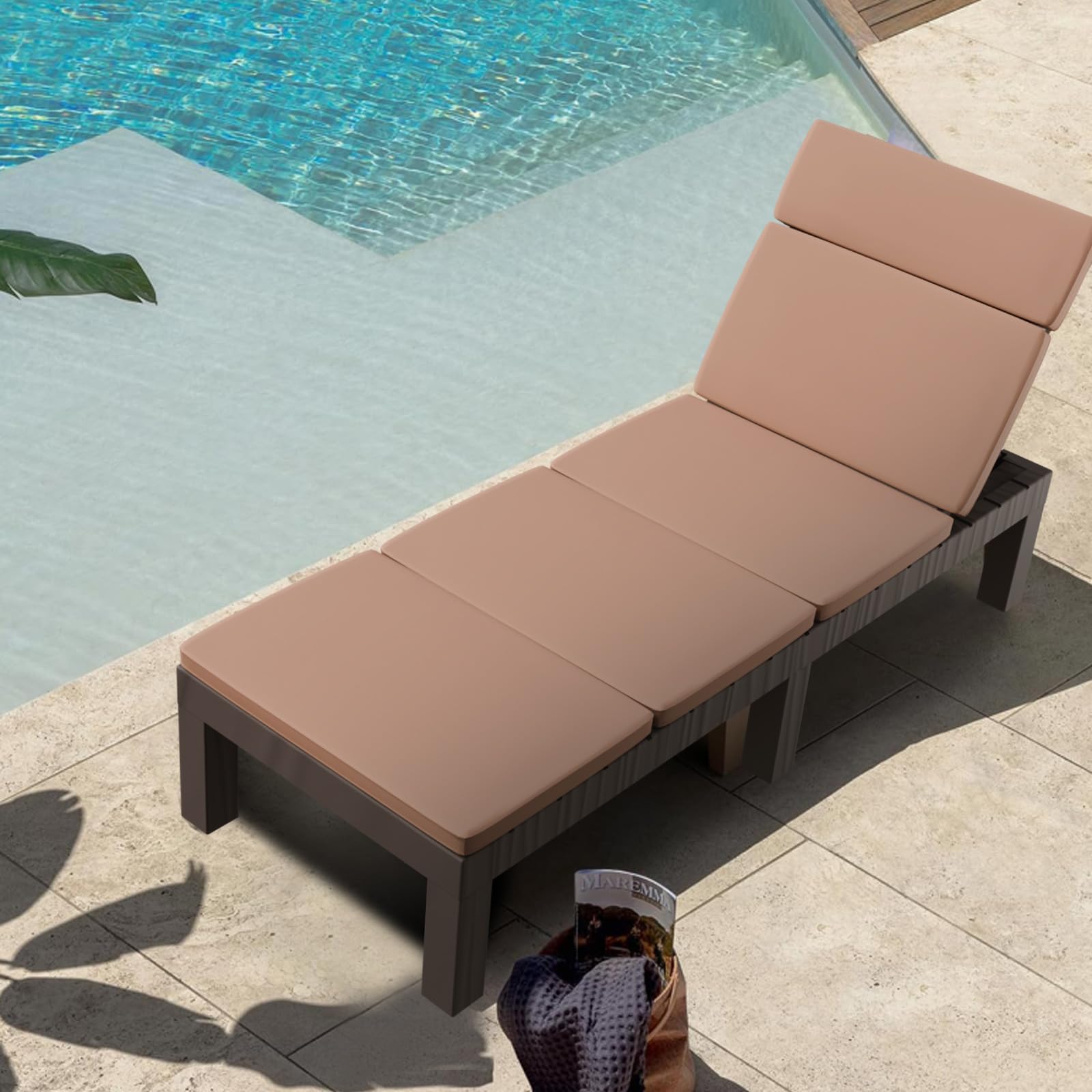 Luxirest Set di 2 Lettini Prendisole, Chaise Longue da Giardino per Esterno – Schienale Regolabile – con Cuscino – Marrone