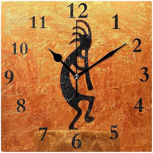 Miniatura 1 de Reloj de pared de madera de 15 pulgadas, silencioso, sin tictac, estatua de Kokopelli, reloj colgante con números arábigos para el hogar, cocina,