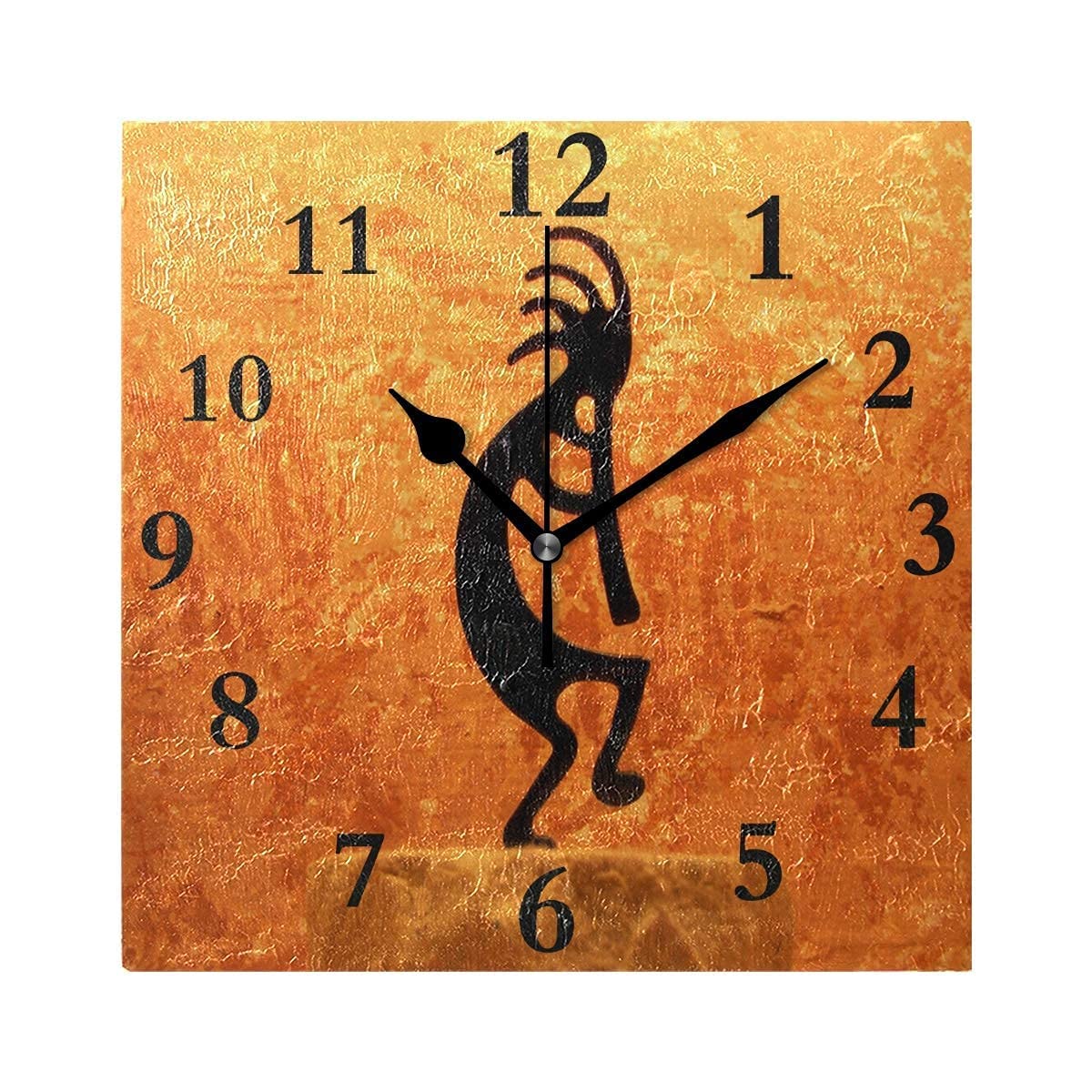 FoDuoDuo 12 Inch Wooden Wall Clock Silent Non-Ticking Kokopelli Statue Wall Clock Arabic Numerals Hanging Clock for Home Kitchen Living Room Office Classroom (clock-9.8)