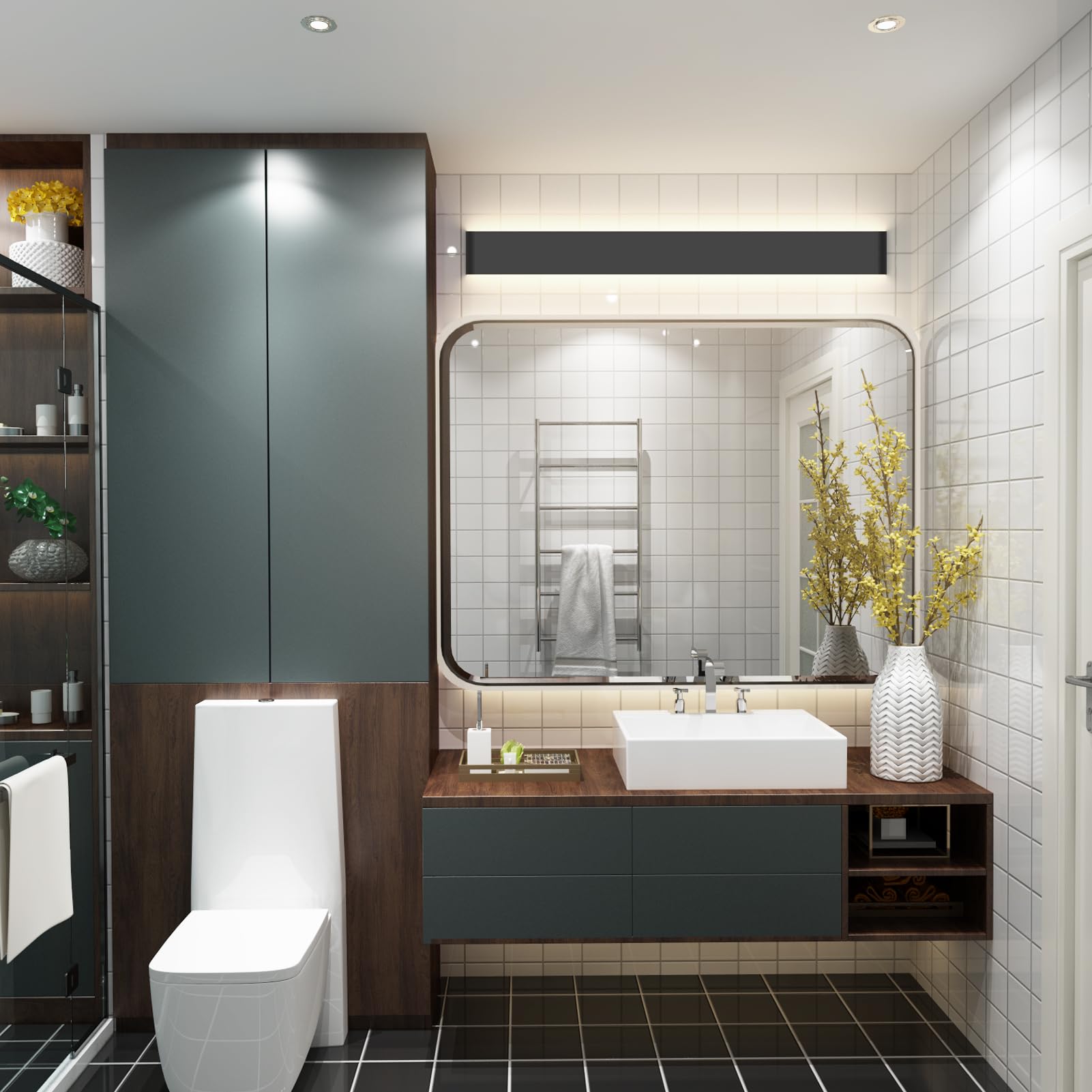 K-Bright 35W Aplique Pared Interior LED, lámpara de pared moderna de 110 cm para el dormitorio, sala de estar, IP44,4000K, arriba y abajo de iluminación, Negro