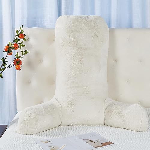 BYTIDE Necesita montaje de piel sintética, respaldo extra grande, almohada de descanso para cama con brazos y bolsillos para sentarse en la cama,