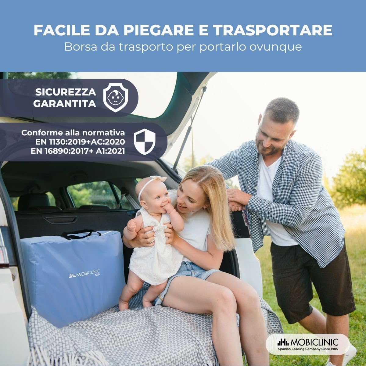 Mobiclinic®, Culla Neonato, Culla Co-Sleeping, 2 in 1, Sistema di Fissaggio del Letto, Regolabile 5 altezze, Borsa trasporto, Ruote, Rete traspirante, Base imbottita, Moon