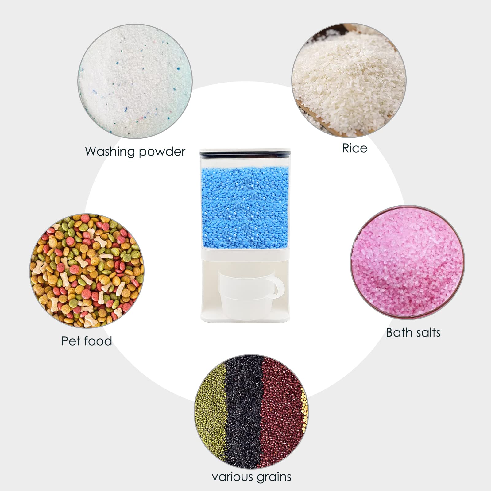 Dispensador de detergente para cuarto de lavado, dispensador de detergente para ropa de pared con soporte para tazas de espiga, adecuado para perlas de jabón, potenciadores de aroma de arroz