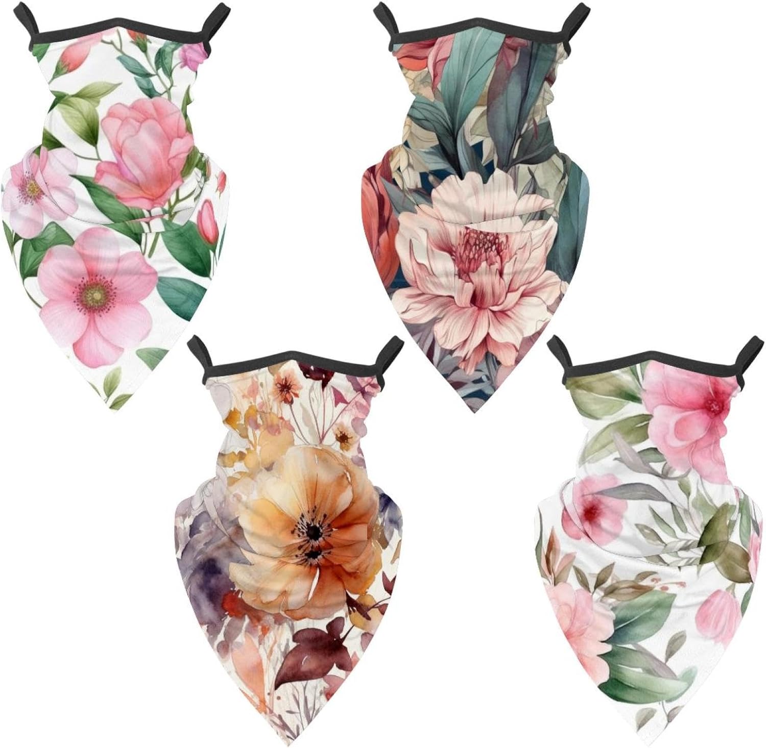 4 Pack Floral Pattern with Flowers Fishing Neck Gaiter - UV Face Mask Sun Protection for Men & Women