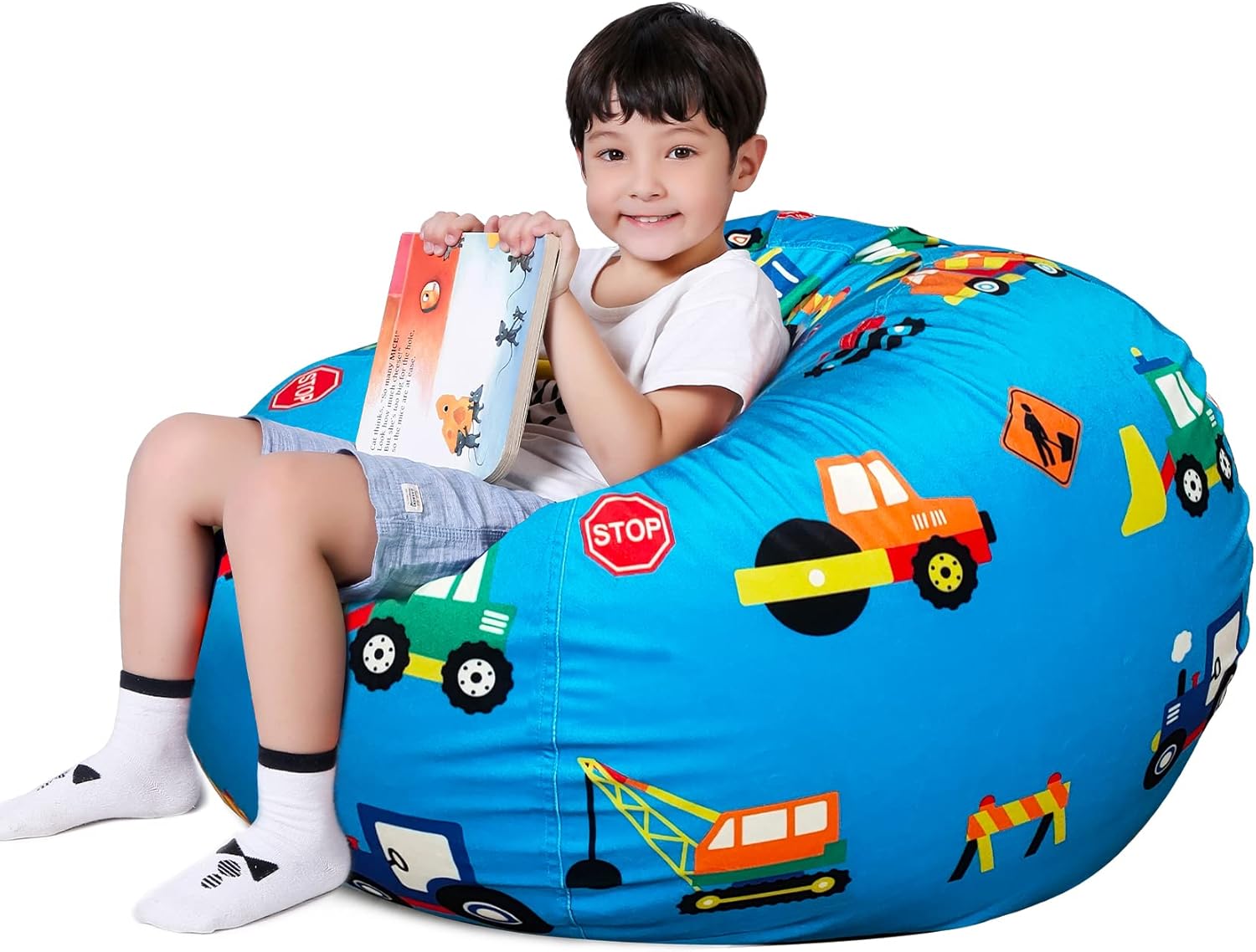 Lukeight Stuffed Animal Storage Bean Bag Chair Cover for