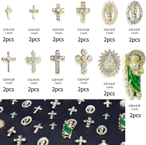 Miniatura 2 de Dijes de uñas 3D con diseño de calavera, 22 piezas de diamantes de imitación para Halloween, cruz de plata antigua, araña, esqueleto, garra, amor,
