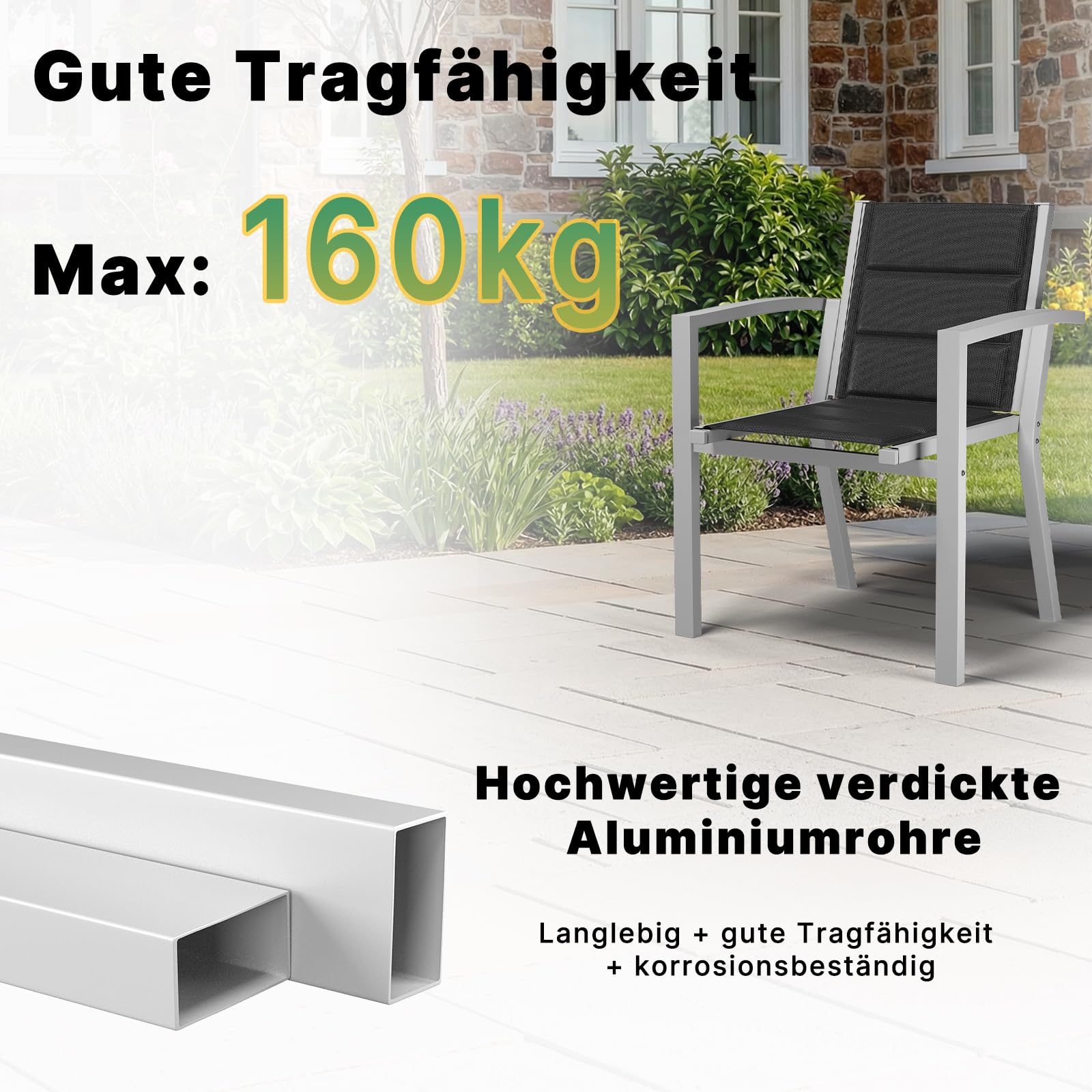 TRIUMPHKEY Sedie da Giardino Impilabili, Set di 2 Sedie da Esterno in Alluminio, Poltrona da Giardino, Sedie per Tavolo da Giardino, Sedie da Patio Resistenti alle Intemperie, Grigio Chiaro