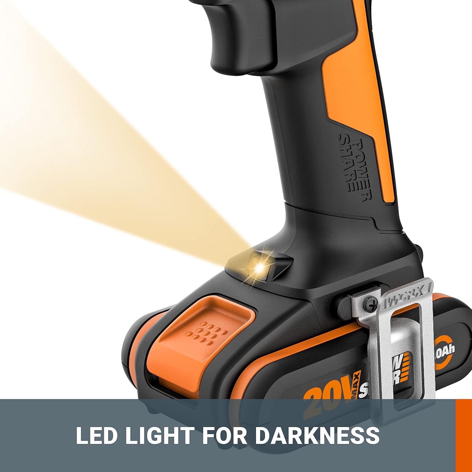 WORX Cordless Drill, 18 V (20 V MAX) WX100.3, PowerShare, Torque, Max. 30 Nm, Variable Speed, LED Light, Keyless Drill Holder 10 mm, 2 Batteries Included