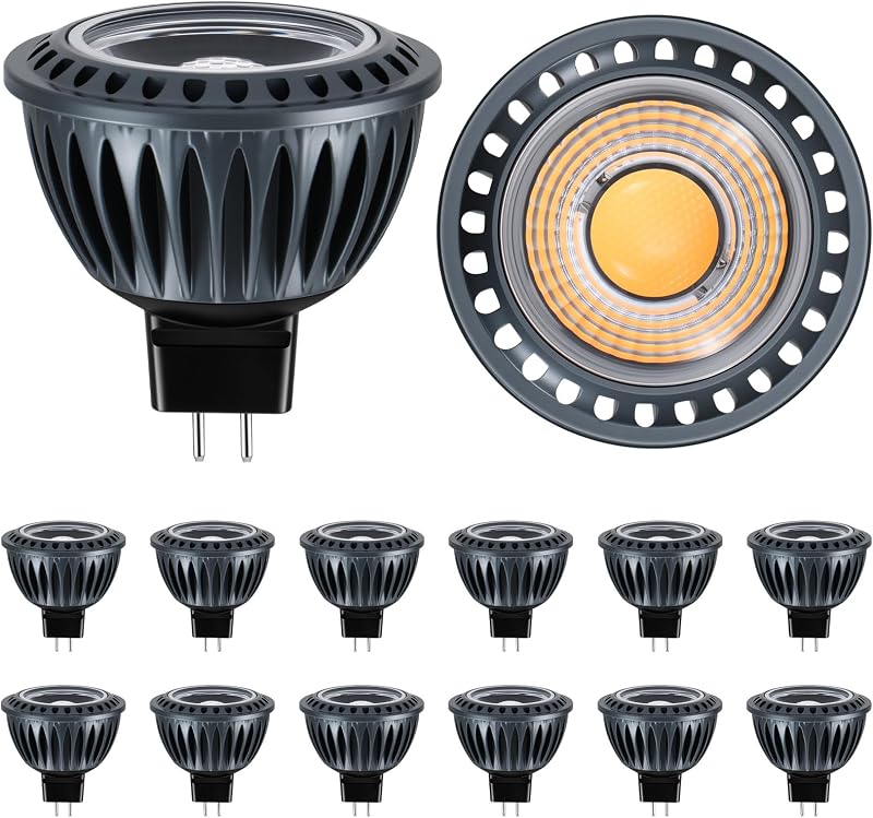 MR16 LED Light Blub, 5W 2700K Warm White 450 Lumens Dimmable, Aluminum Housing, Low Voltage 12V Input,GU5.3 bi-pin Light Bulbs for Landscape &Accent Lighting, Indoor/Outdoor Use,12-Pack