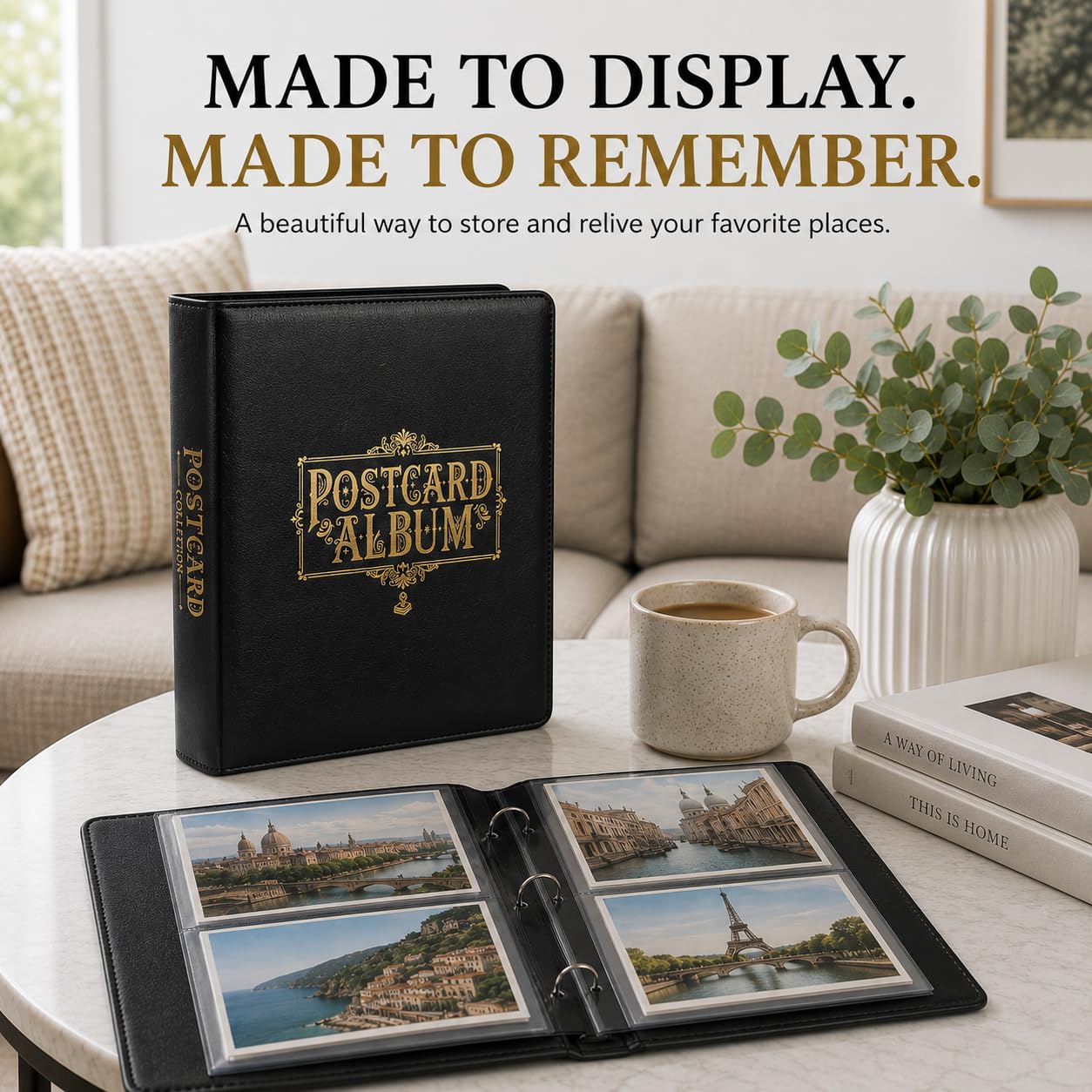 Raccoglitore per album di cartoline con maniche, raccoglitore per album di cartoline, libri, 10 x 15 cm | Elegante organizer, 50 fogli d'archivio contengono 200 cartoline. Album fotografico da viaggio, idea regalo per collezionisti