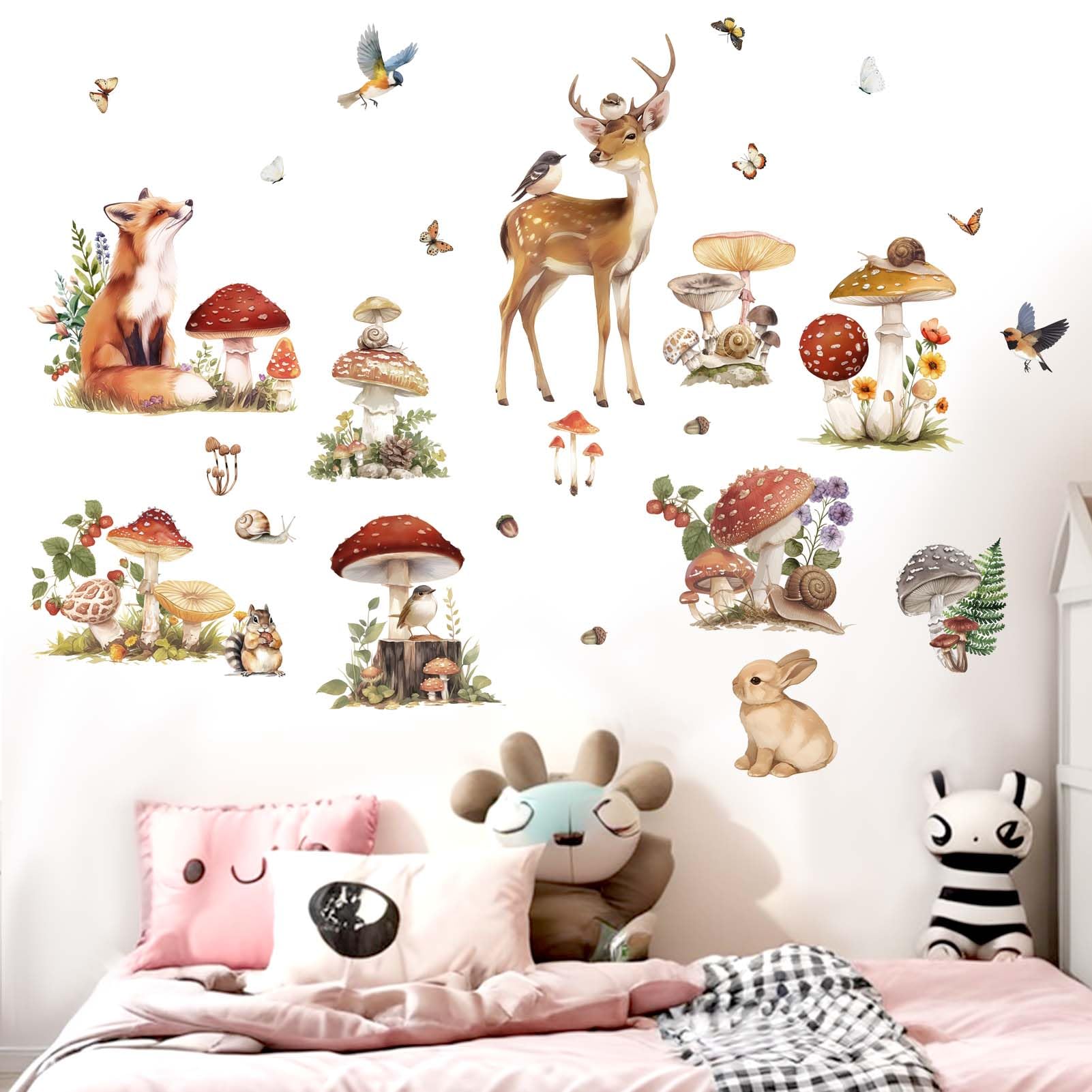 Woodland Animals Wall Stickers for Baby: Peel and Stick Mushroom Deer Fox Rabbit Wall Decals - Image 4