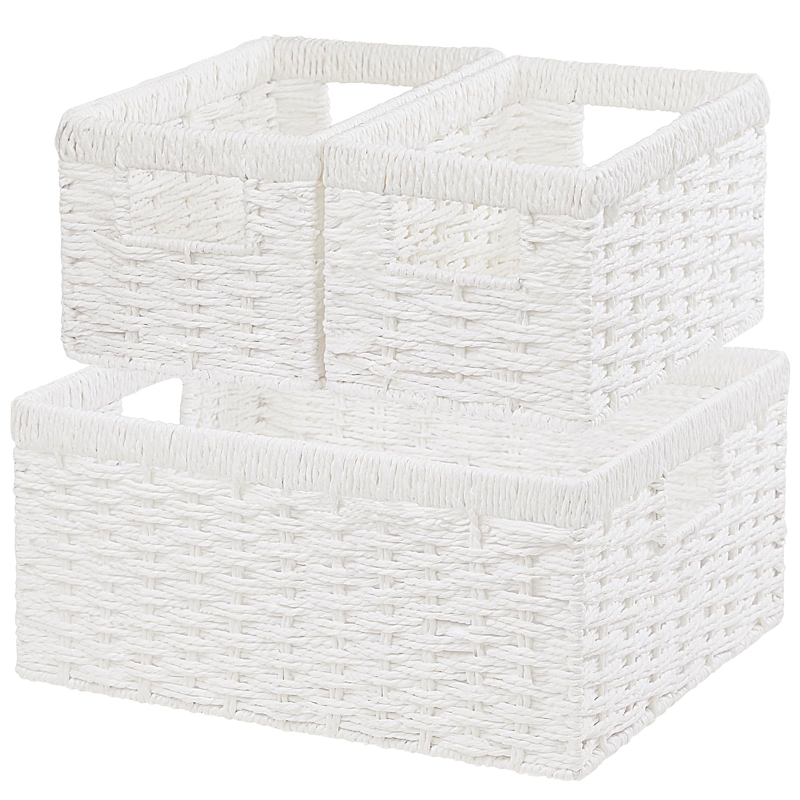 Vagusicc Wicker Storage Basket, Set of 3 Woven Storage Baskets Wicker Hamper Basket with handles, White Storage Organiser Basket Bins for Bathroom Bedroom Kitchen Storage & Organisation, White โ image 1
