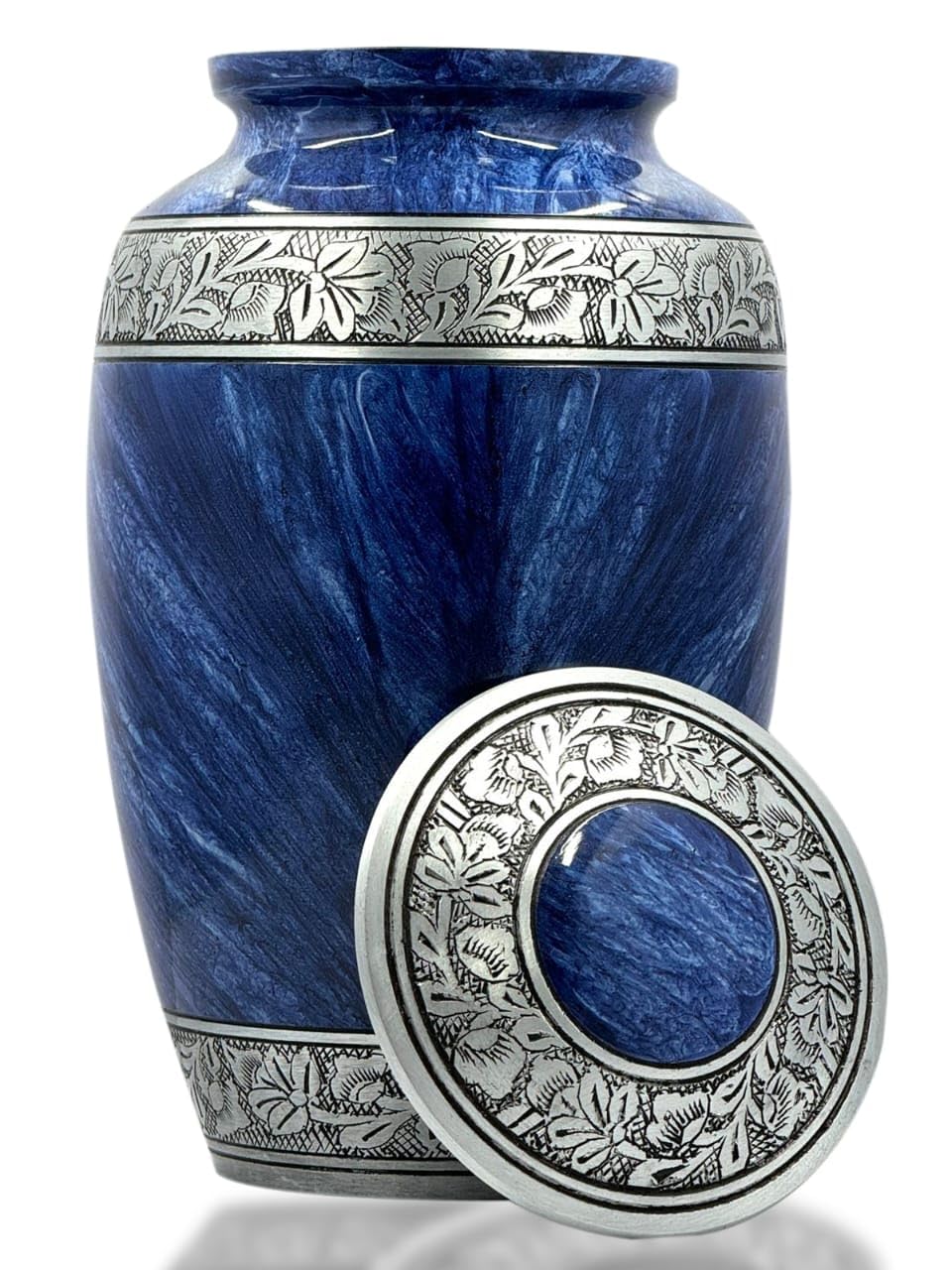 BOLD & DIVINE Blue Floral Cremation Urn for Adult Ashes - Mom & Dad - Large Memorial Urn, Blue Large Urn - Image 2