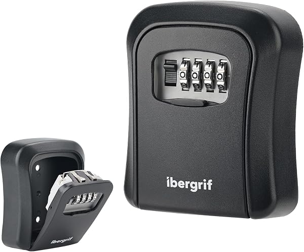 Ibergrif MA201 Boite a Clefs - Murale Boite a clé Avec Code Sécurisée Exterieur, Résistant aux Intempéries, Cofre Fort a Cle Robuste, pour les Clés, les Cartes, Alliage de Zinc, Noir - 1