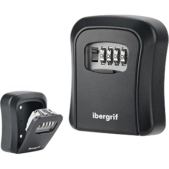 Ibergrif Key Safe Wall Mounted Weatherproof Key Safe 4 Digit Key Box with Code, Key Cabinet with Number Code, Robust, Safe, K