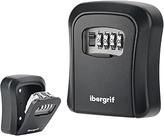 Ibergrif Schlüsseltresor Wandmontage Wetterfest - Schlüsselsafe 4 Stellig, Schlüsselbox mit Code, Schlüsselkasten mit Zahlencode Robust, Sicher, Schlüsselversteck für Schlüssel Türkarte, Schwarz