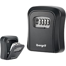 Ibergrif Key Safe Wall Mounted Weatherproof Key Safe 4 Digit Key Box with Code Key Cabinet with Number Code Robust Safe Key Hiding Place for Keys Door Card Black