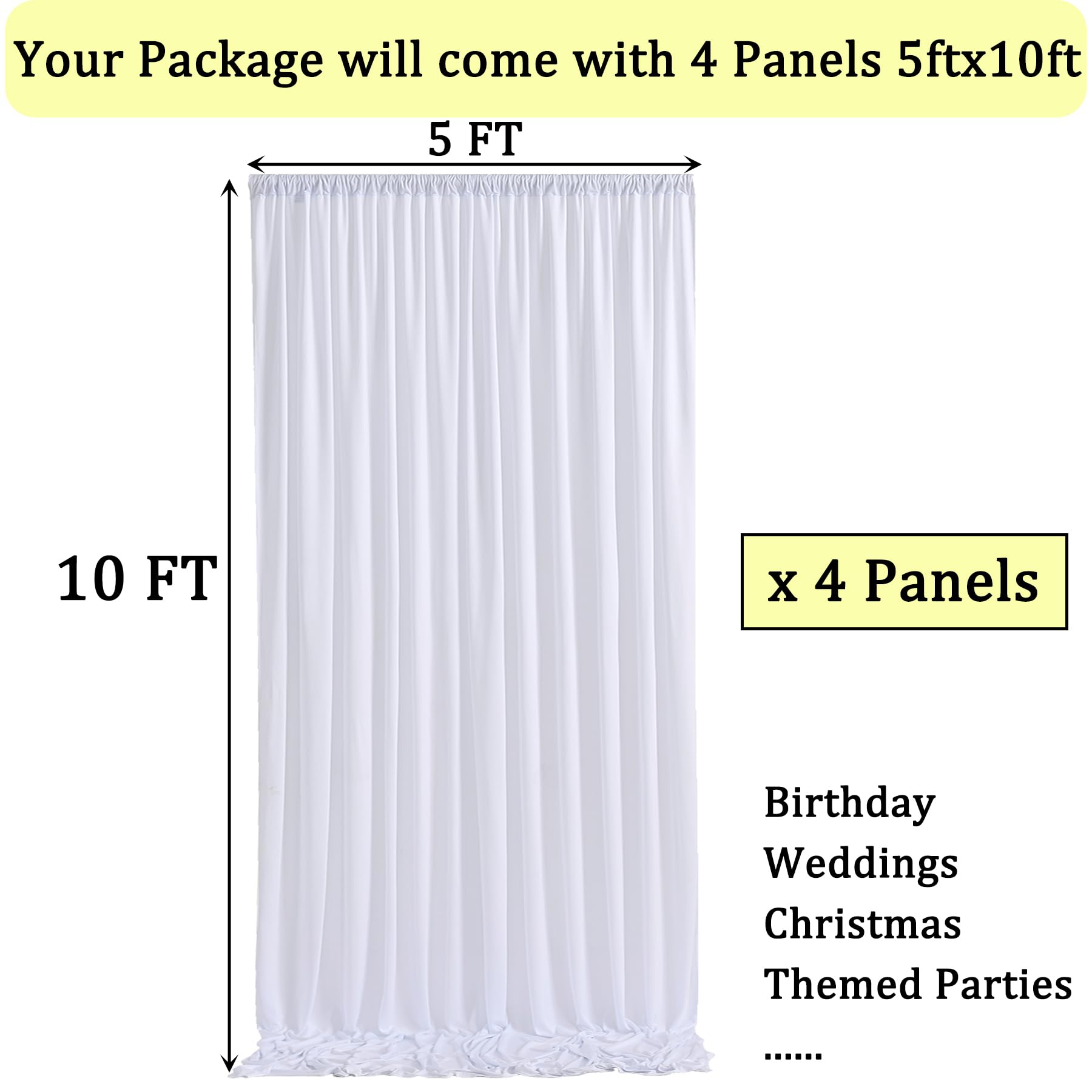 20ft x 10ft Wrinkle Free White Backdrop Curtains for Parties, Polyester Photo Backdrop Drapes 4 Panels 5x10ft for Wedding Graduation Birthday Party Photography Background — view 6