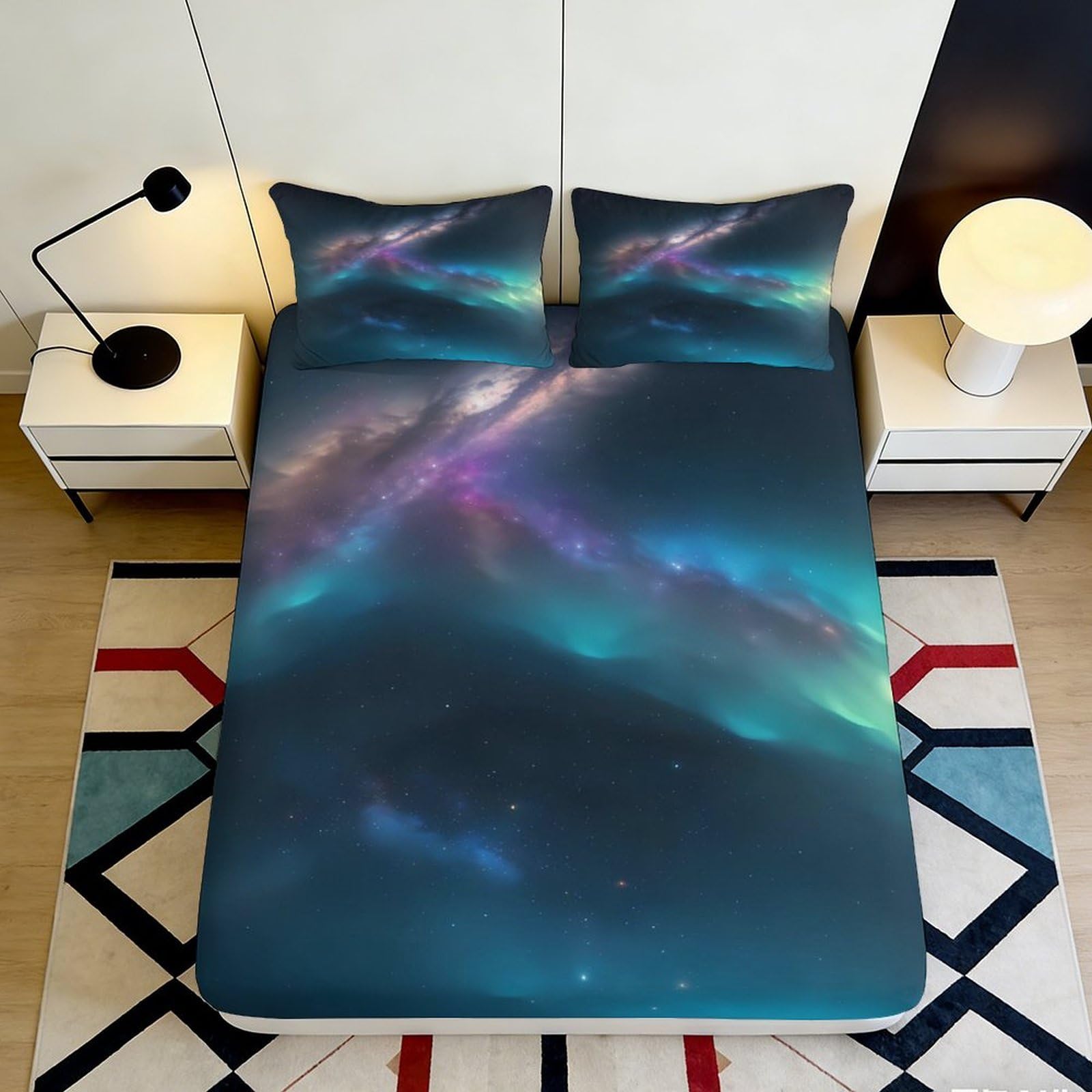 3D Printed Galaxy Starry Sky Fitted Sheet Microfiber Soft Nebula Mattress Cover Bedroom Decor Easy Care 90x200x25cm