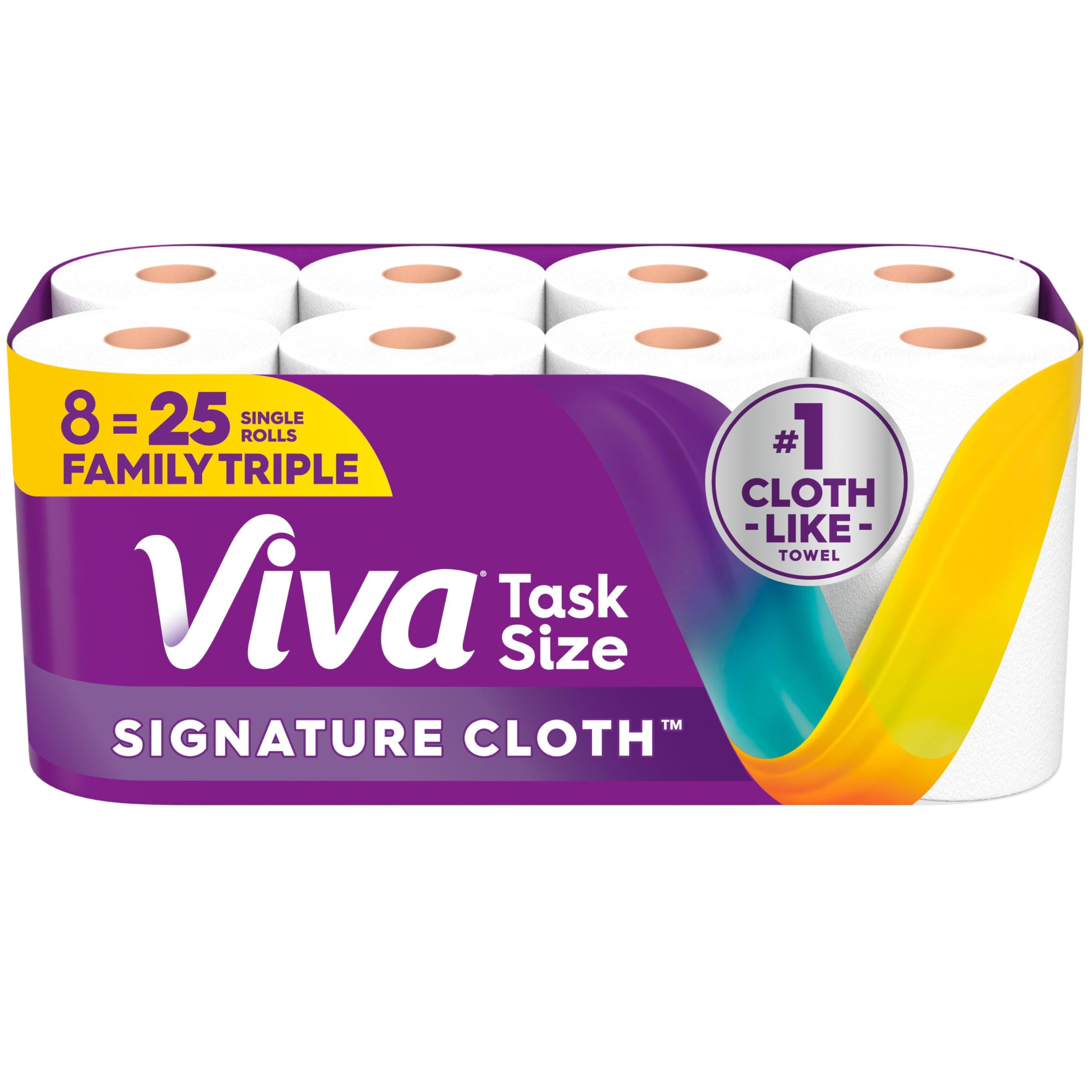 Viva Signature Cloth Paper Towels, Task Size, 8 Family Triple Rolls, 141 Sheets per Roll (Packaging May Vary)