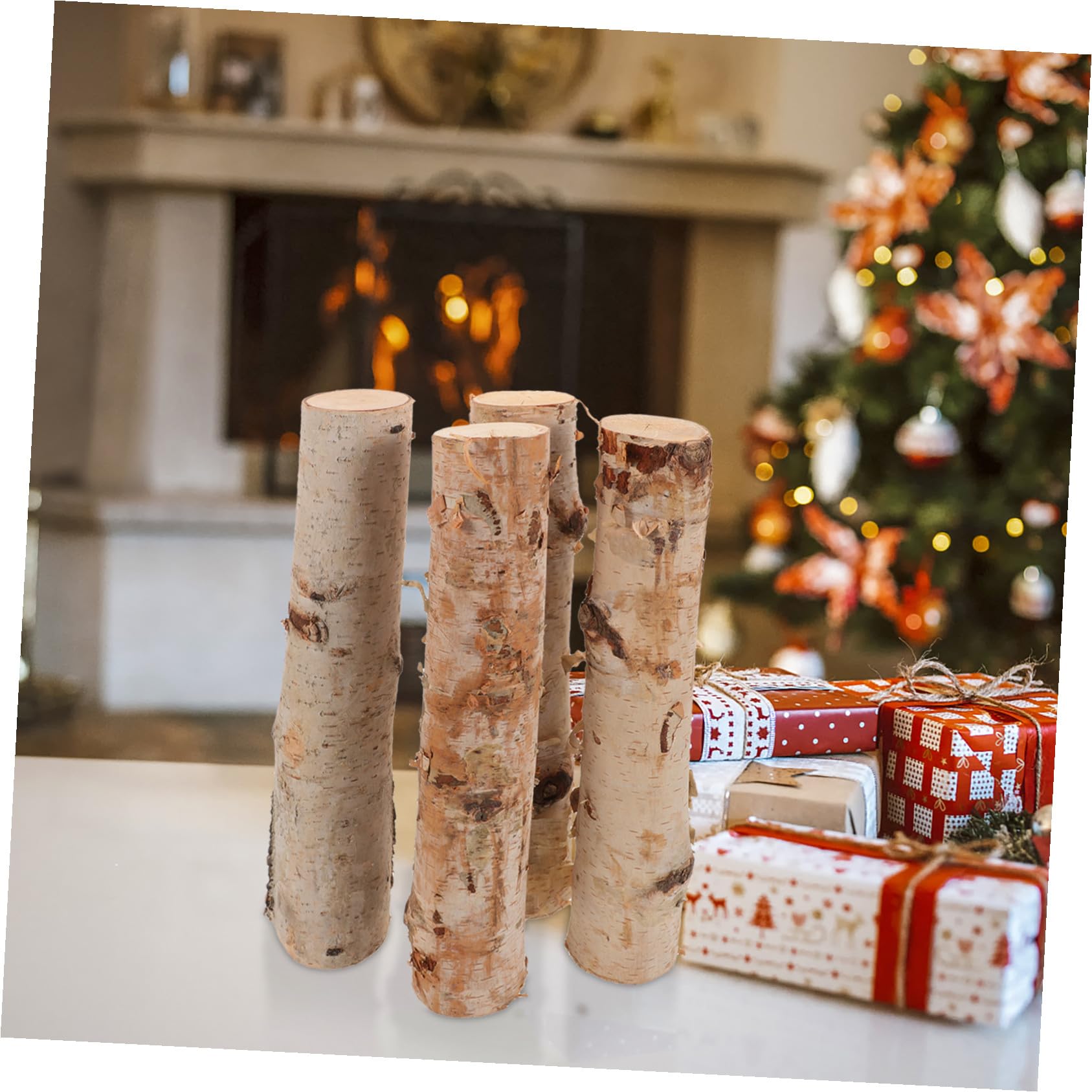 Mobestech 4 pezzi Tronchi Decorativi in Legno Naturale Flessibile per Lavoretti Natalizi e Artigianato DIY