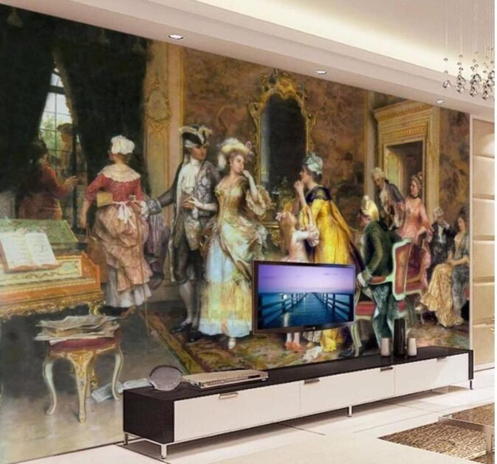 XLMING Retro Three Dimensional Hand Drawn Palace Characters 3D Wallpaper Luxury Silk Study Dining Feature Sofa Grey Bedroom Living Room Tv Decorative Wall-430cm×300cm