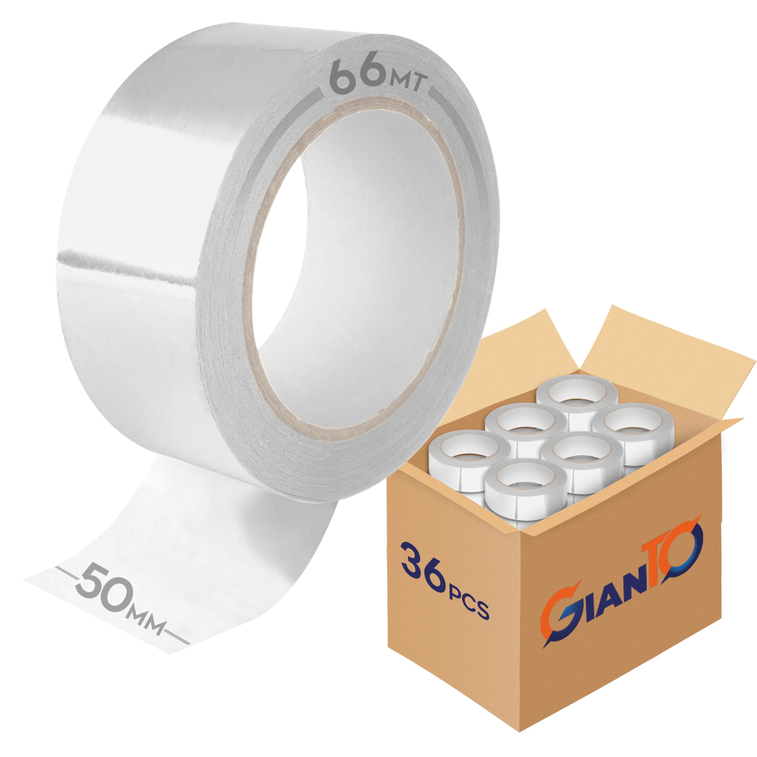 GIANTO 36 rolek przezroczystej taśmy samoprzylepnej - 50 mm x 66 metrów rolka do paczek, kartonów, przeprowadzek, opakowań, wysyłki, wytrzymała, odporna na rozerwanie, wyprodukowana we Włoszech
