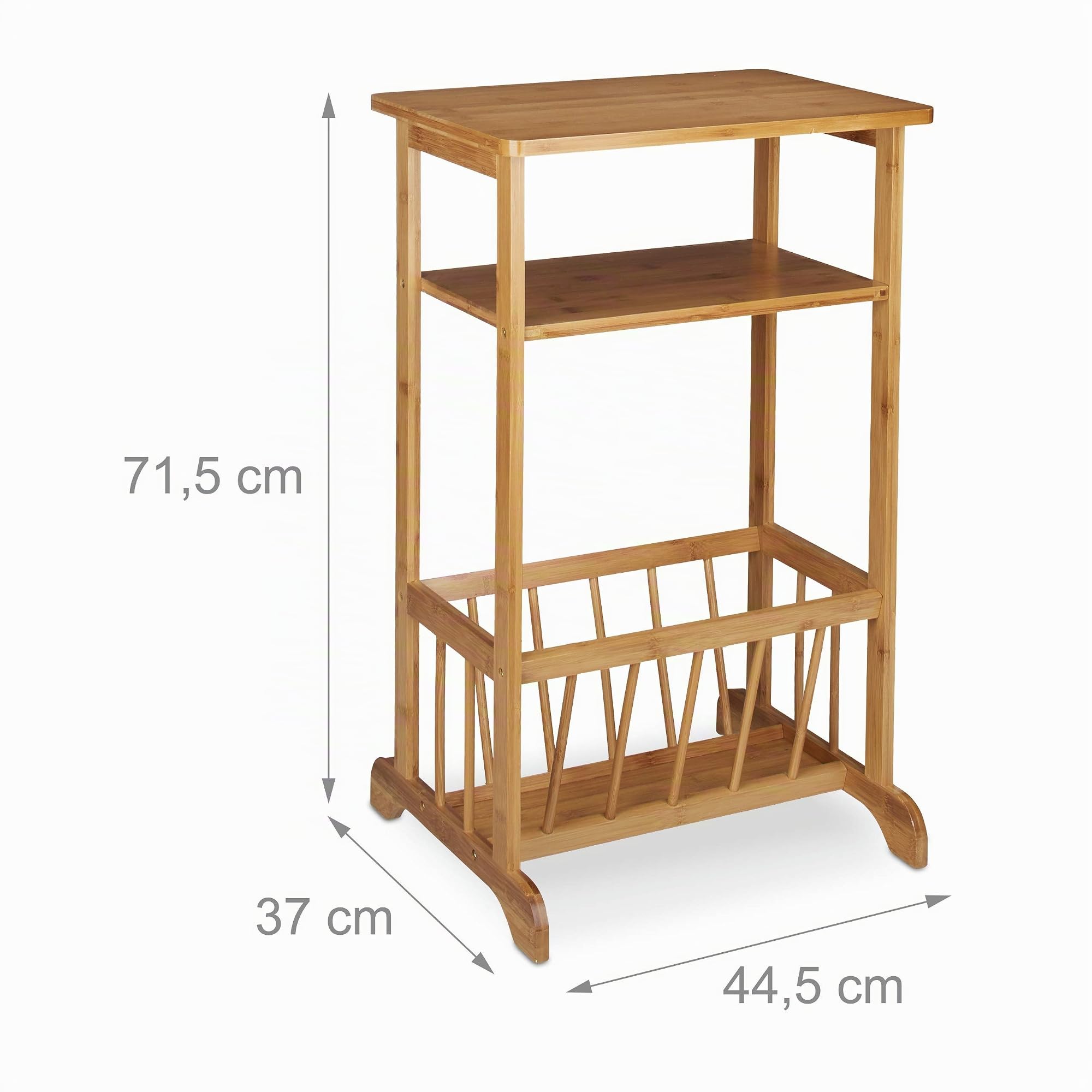 Relaxdays – Mesa Auxiliar con Cesta para periódicos, bambú, 71.5 x 44.5 x 37 cm, 2 estantes, marrón Natural