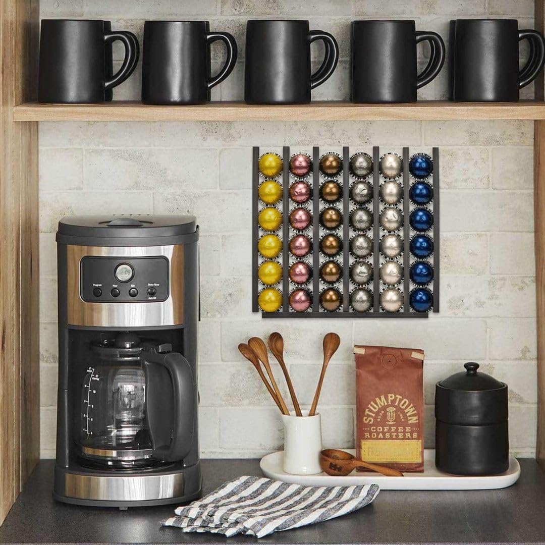 Uchwyt na kapsułki kompatybilny z Dolce Gusto - stojak i organizer na kapsułki Dolce Gusto - dozownik kapsułek Nespresso - pojemnik na kapsułki i organizer do Nespresso (6 czarny)
