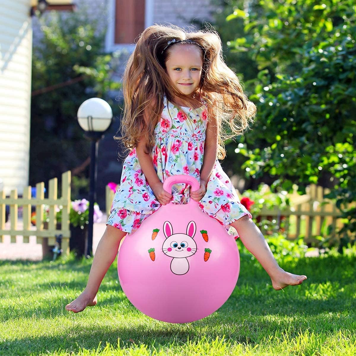 AVIAXO Inflatable Sit and Bounce Rubber Hop Ball for Kids, Space Hopper Jump Bounce Handle Ride-on Toy Bouncy for Kids, Hopping Ball for Kids, Bouncing Ball for Kids Air Pump Included || Multi Color
