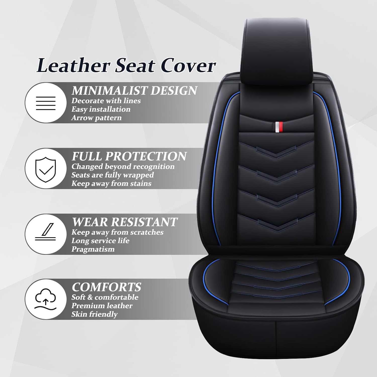 Car Seat Cover for Dodge Grand Caravan 1999-2020, Waterproof Durable Compatible Airbag, Premium Leather Seat Protector(2 Seats Standard,Black Blue)